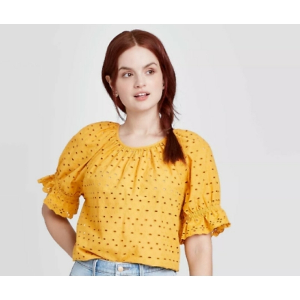 Universal Thread gold eyelet top